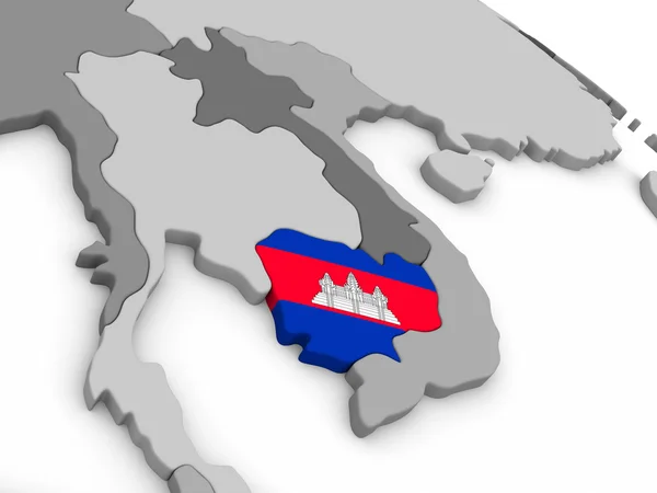 Камбоджа на глобусе с флагом — стоковое фото
