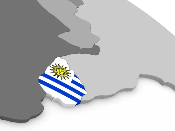 Uruguay op wereldbol met vlag — Stockfoto