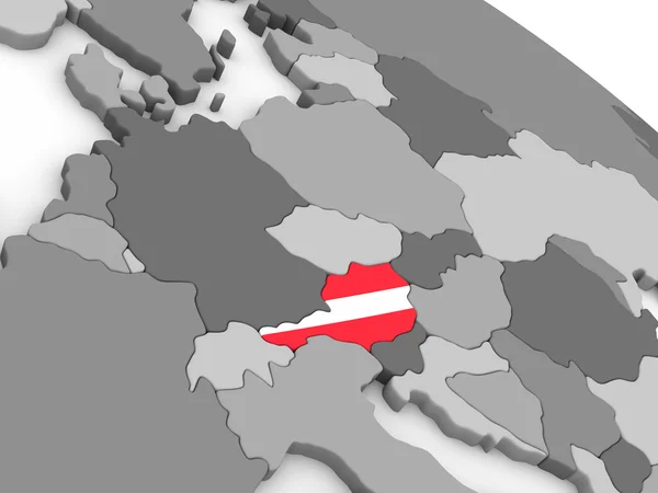 Autriche sur le globe avec drapeau — Photo