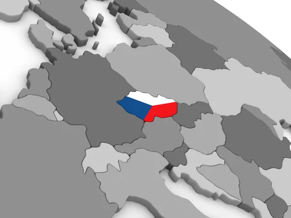 Česká republika na zeměkouli s příznakem — Stock fotografie