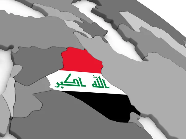 Iraque no globo com bandeira — Fotografia de Stock