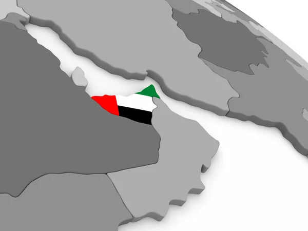 Объединенные Арабские Эмираты на земном шаре с флагом — стоковое фото
