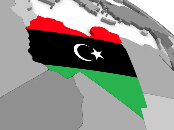 Libya di dunia dengan bendera — Stok Foto