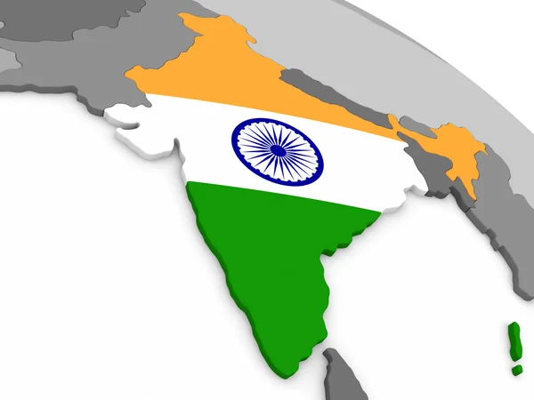 Ινδία στο globe με σημαία — Φωτογραφία Αρχείου