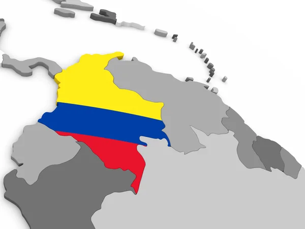 Colombia op de wereldbol met vlag — Stockfoto