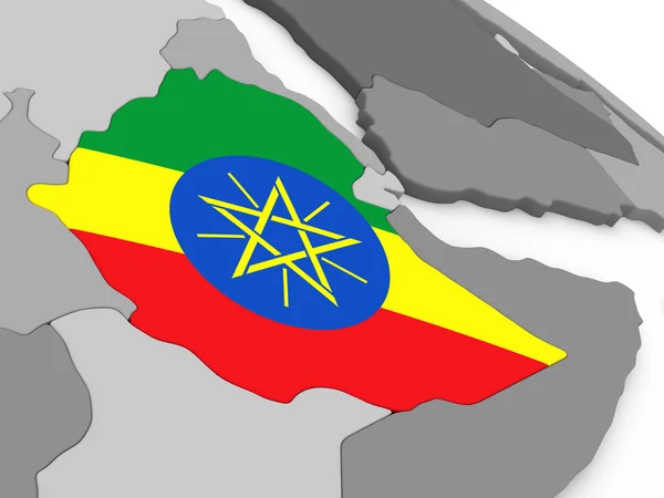 Etiopie na zeměkouli s příznakem — Stock fotografie