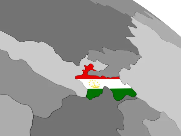 Tadżykistan na świecie z flagą — Zdjęcie stockowe