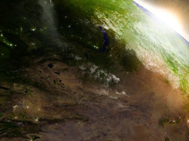 Moğolistan gündoğumu sırasında uzaydan