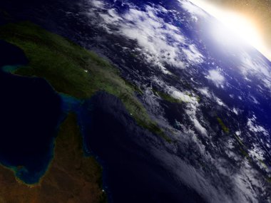 Papua Yeni Gine gündoğumu sırasında uzaydan