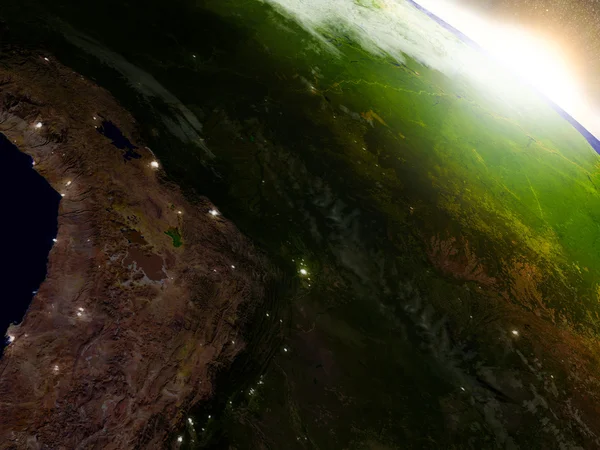 Bolivia från rymden under sunrise — Stockfoto