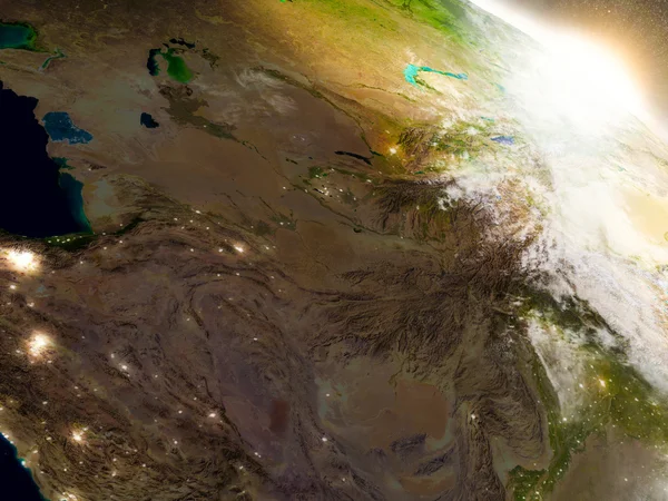 Orta Asya gündoğumu sırasında uzaydan