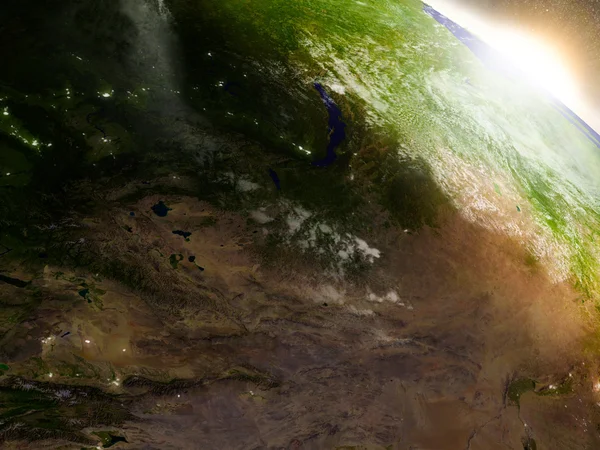 Moğolistan gündoğumu sırasında uzaydan