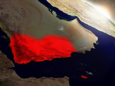 Yemen from space highlighted in red