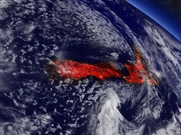 Nueva Zelanda desde el espacio resaltado en rojo — Foto de Stock