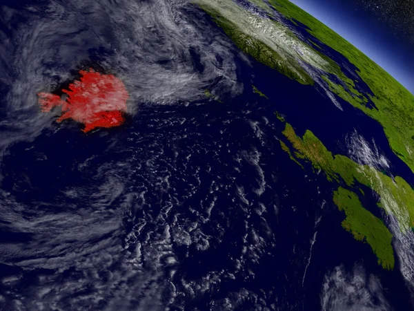 IJsland uit de ruimte rood gemarkeerd — Stockfoto