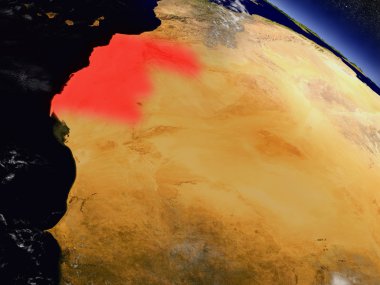 Western Sahara from space highlighted in red