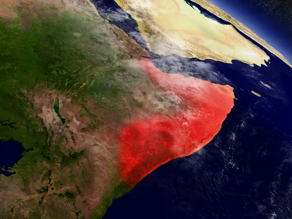 Somalia aus dem All rot hervorgehoben — Stockfoto