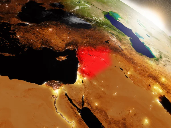 Uzaydan Suriye'ye kırmızı yla vurgu — Stok fotoğraf
