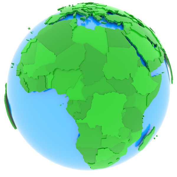 Political map of Africa with countries in different shades of green, isolated on white background.