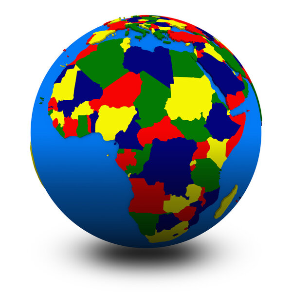 Africa on political globe, illustration isolated on white background with shadow