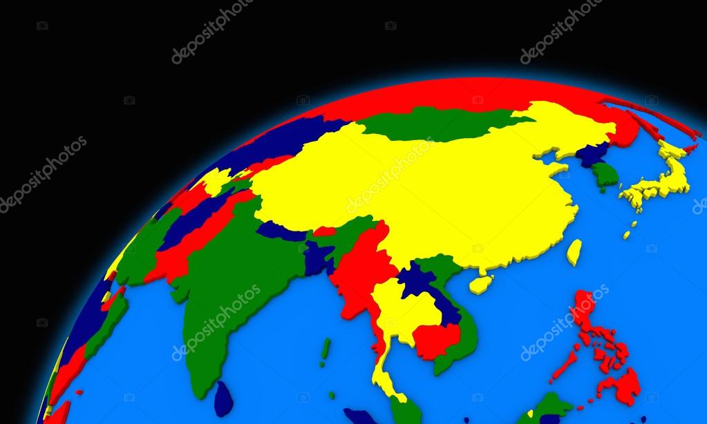 southeast asia on planet earth political map stock photo