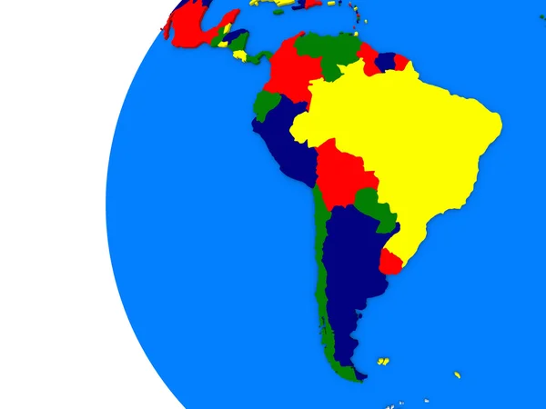 Zuid-Amerikaanse continent op politieke wereldbol — Stockfoto