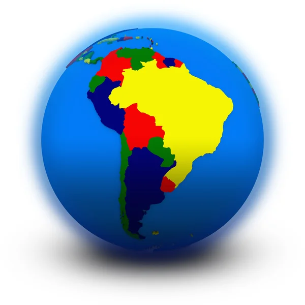Южная Америка на политическом шаре — стоковое фото
