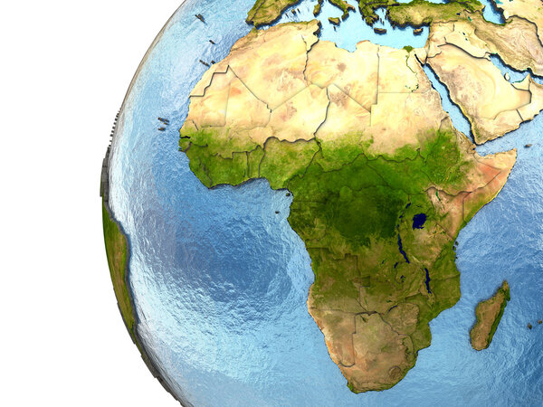 Africa on highly detailed planet Earth with embossed continents and country borders. Elements of this image furnished by NASA.