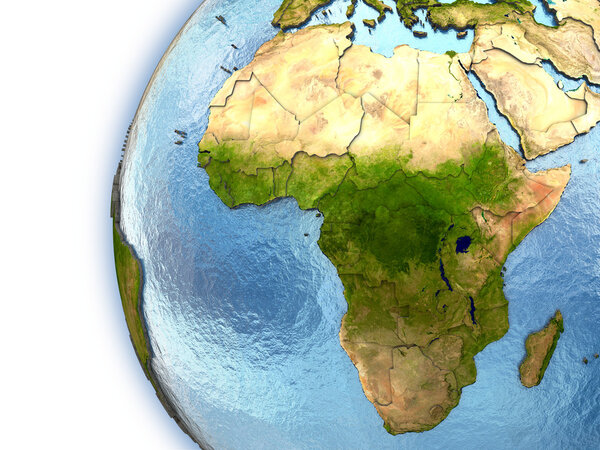 Planet Earth with embossed continents and country borders. Africa. Elements of this image furnished by NASA.