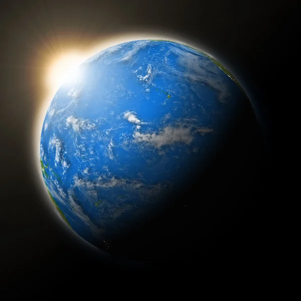 Zon over Stille Oceaan op de planeet aarde — Stockfoto