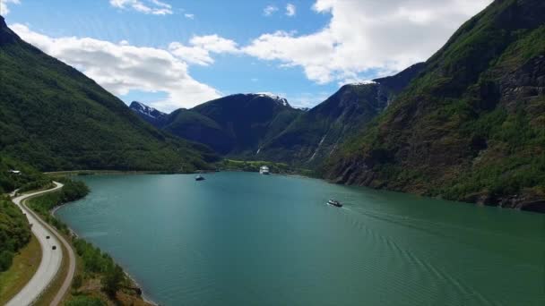 Aerial view of beautiful fjord in Norway. — Stock Video