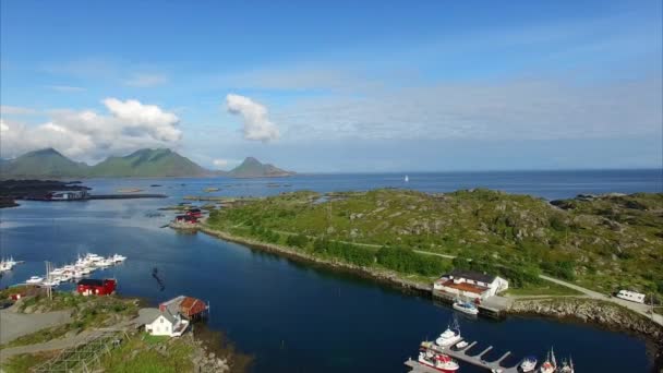 Marina en Ballstad, Lofoten, vista aérea — Vídeo de stock