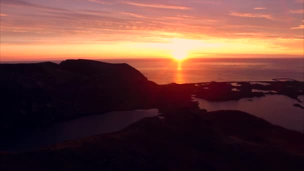 Midnight sun on Vesteralen islands, aerial view — Stock Video