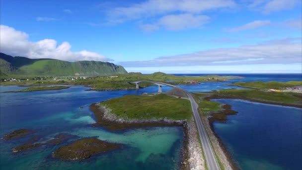 Scenic road on Lofoten with bridge — Stock Video