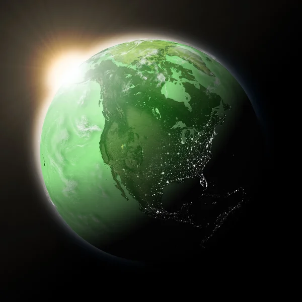 Sun over North America on green planet Earth — Stock Photo, Image