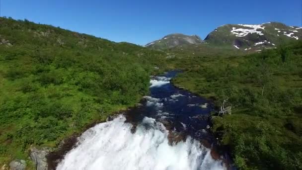 Beautiful waterfall in Norway, aerial footage — Stock Video