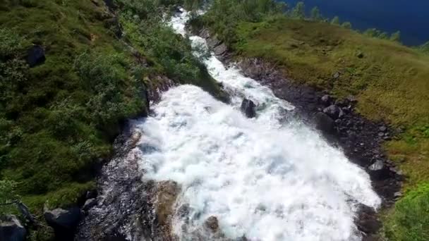 Waterfall in Norway, aerial view — Stock Video