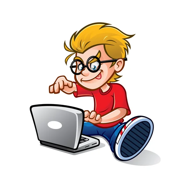 Geeky Kid Blogging — Vettoriale Stock