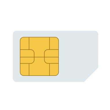 Simcard, akıllı hücre kablosuz telekomünikasyon mikro gsm çipi, elektronik ve telekomünikasyon mikroçip tasarımı beyaz, vektör çizimi