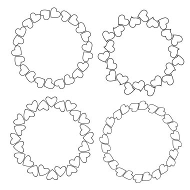 Romantik düğün kartı ve stok vektör illüstrasyonu için kalpleri olan yuvarlak kenarlık kümesi