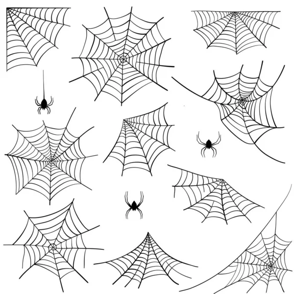 Conjunto Teia Aranhas Para Halloween Feriado Design Elemento Isolado Branco —  Vetores de Stock