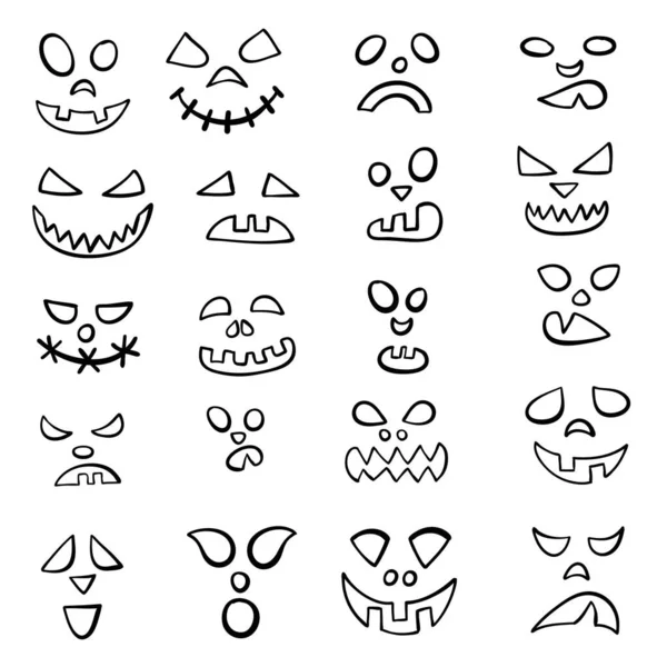 Visages Citrouille Halloween Diable Visage Diabolique Bouche Sourire Effrayant Nez — Image vectorielle