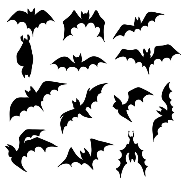 一组邪恶的蝙蝠在白色的 种群向量图上隔离的卡片装饰之间飞行 — 图库矢量图片