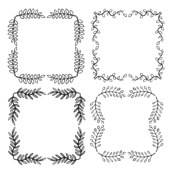 Zestaw Ręcznie Rysowane Kwiatowy Kwadrat Obramowanie Element Wektor Obrazu — Wektor stockowy