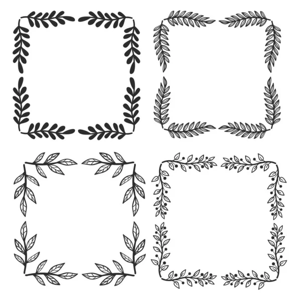 Set Hand Drawn Floral Square Border Design Element Vector Image — Stock Vector