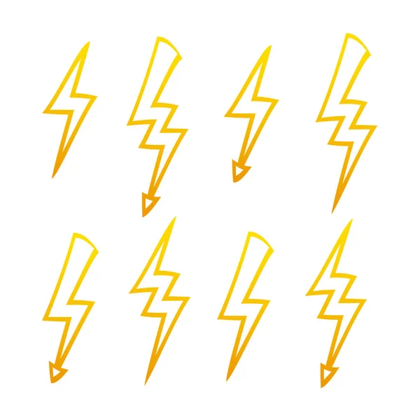 Set Van Verschillende Energie Bliksem Symbool Voor Ontwerp Wit — Stockvector