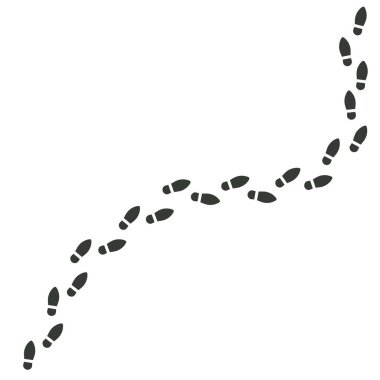 Yürüyen ayak izleri ve insan ayakkabısı ve ayak izleri. Beyaz üzerine siyah ikon. Tasarım elementleri gibi.