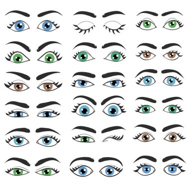 Büyük bir duygu seti, beyaz kaşlar ve yüz tasarımı.