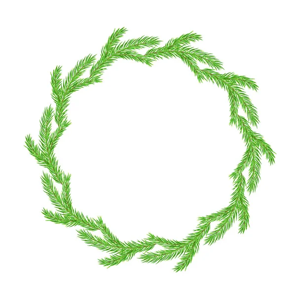 Christmas Green Lush Spruce Branch Circle Border Frame Fir Tree — Stock Vector