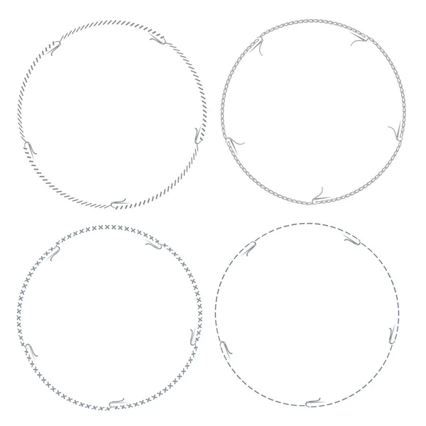 Thread Needle Circle Border Frame Set Your Design — Stock Vector